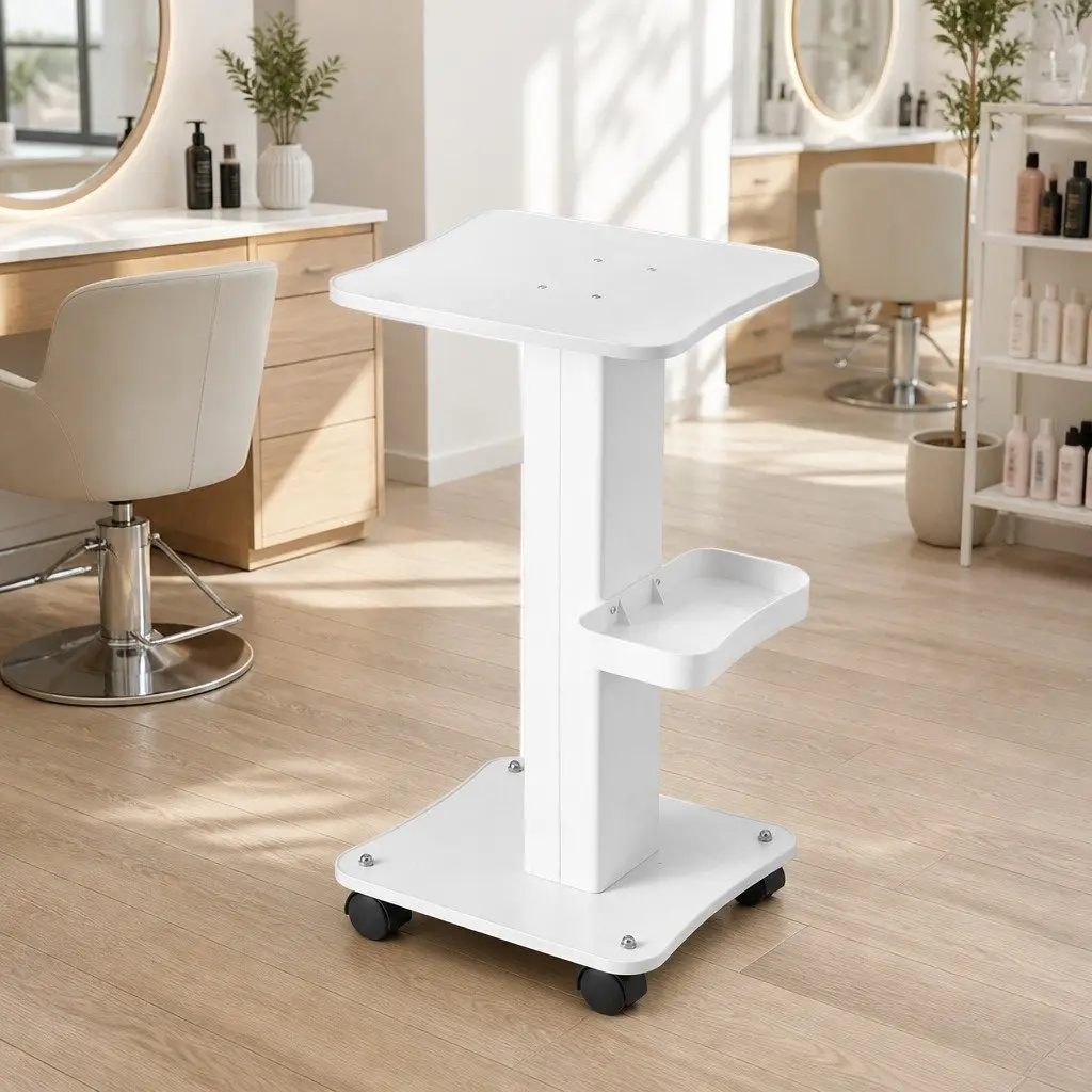 Salon Trolley Cart Rolling Storage Tray White Metal 37.5cm x 34cm x 67.5cm