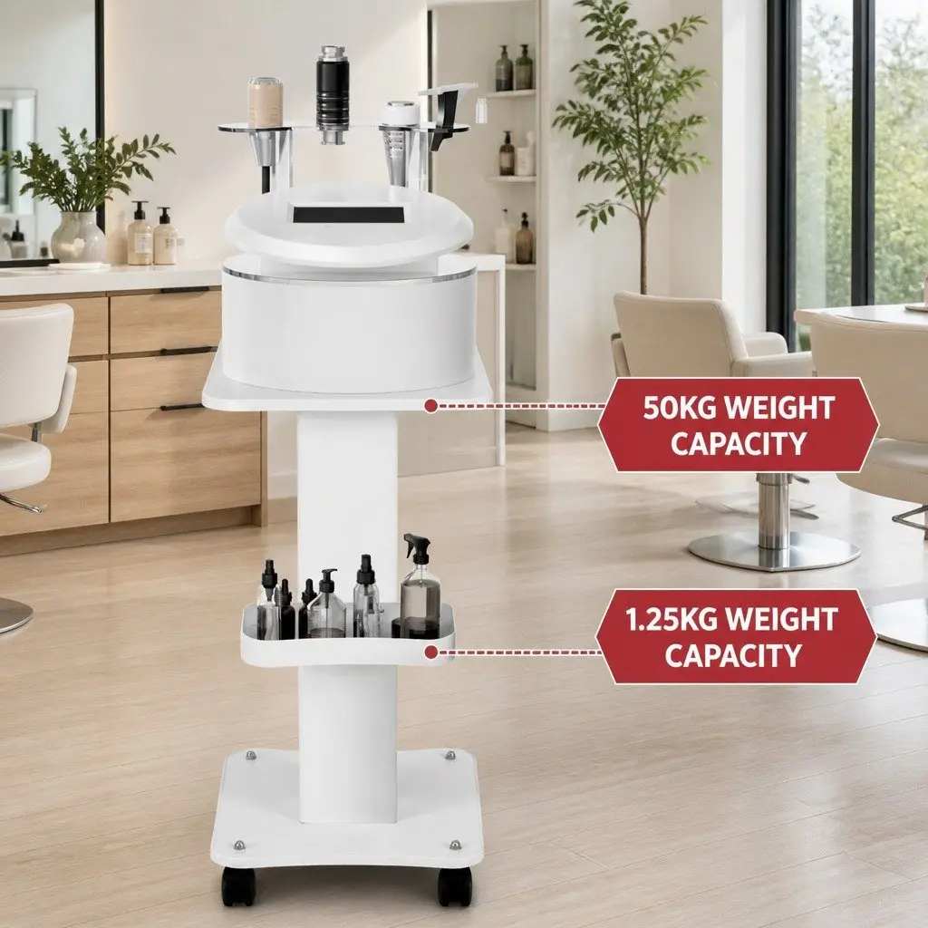 Salon Trolley Cart Rolling Storage Tray White Metal 37.5cm x 34cm x 67.5cm