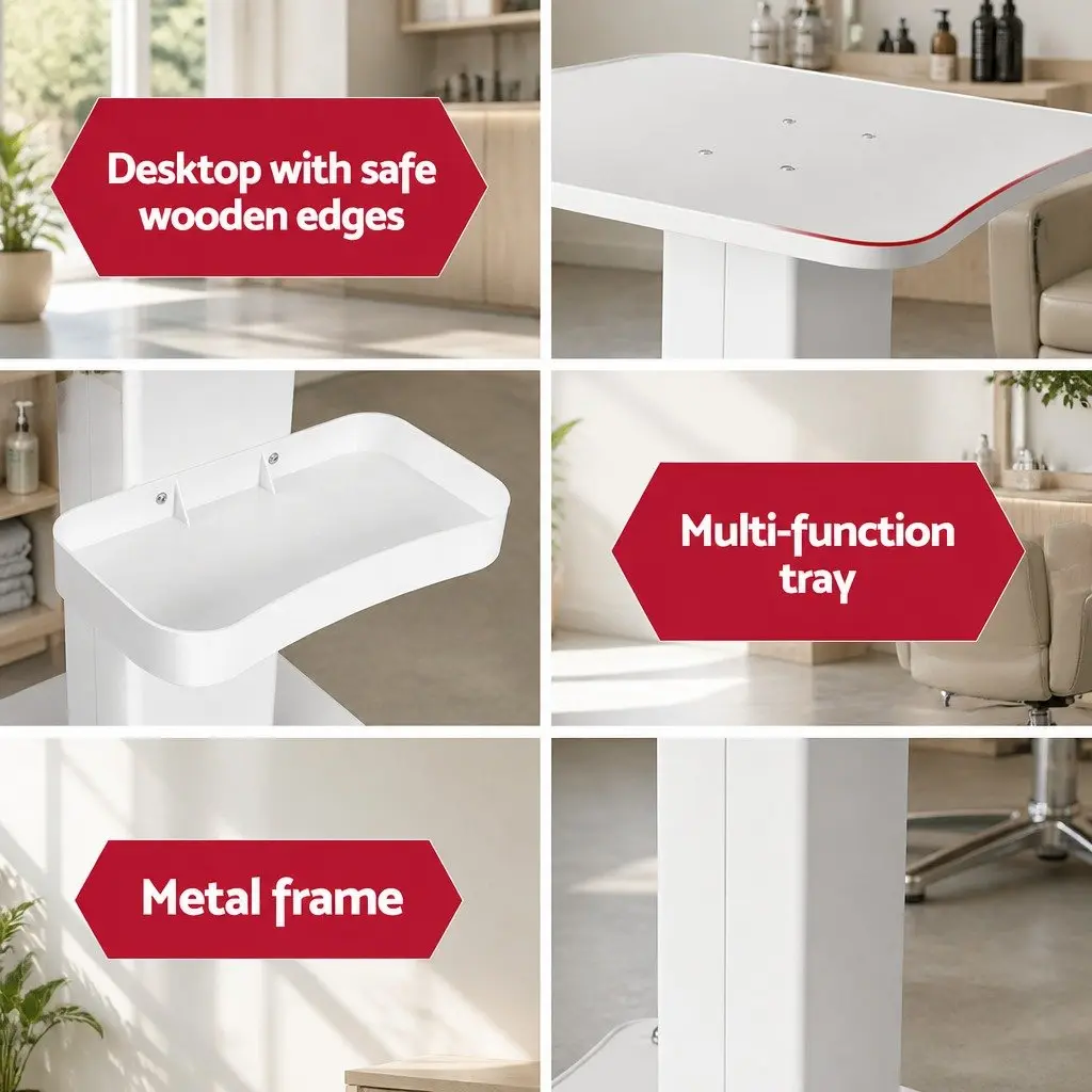 Salon Trolley Cart Rolling Storage Tray White Metal 37.5cm x 34cm x 67.5cm