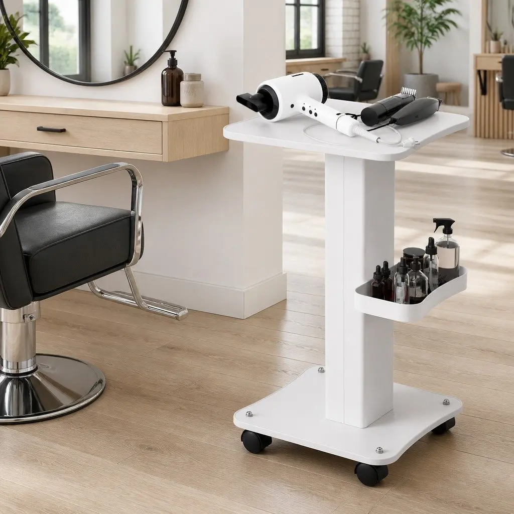 Salon Trolley Cart Rolling Storage Tray White Metal 37.5cm x 34cm x 67.5cm