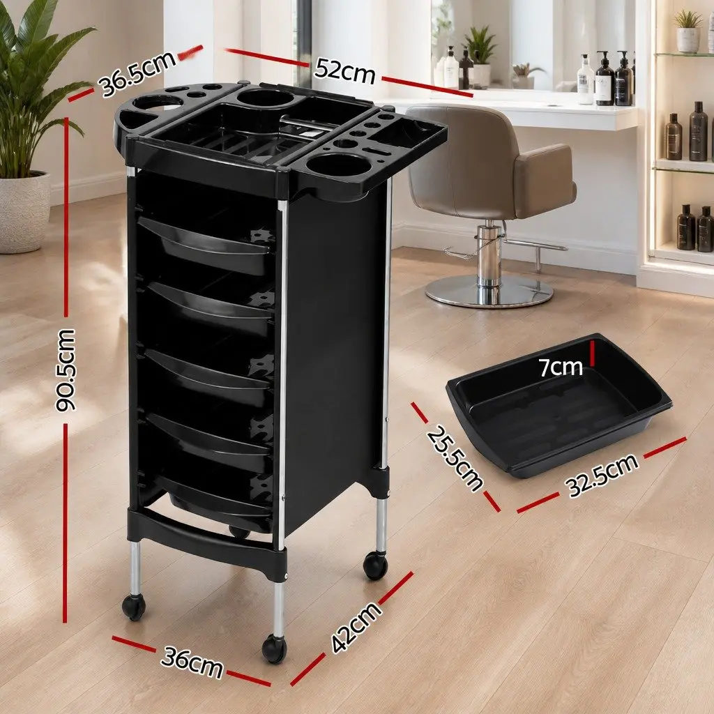 Salon Trolley Cart Black 6 Tier Rolling Storage Metal Utility Trolley for Hairdressing Beauty Spa Styling