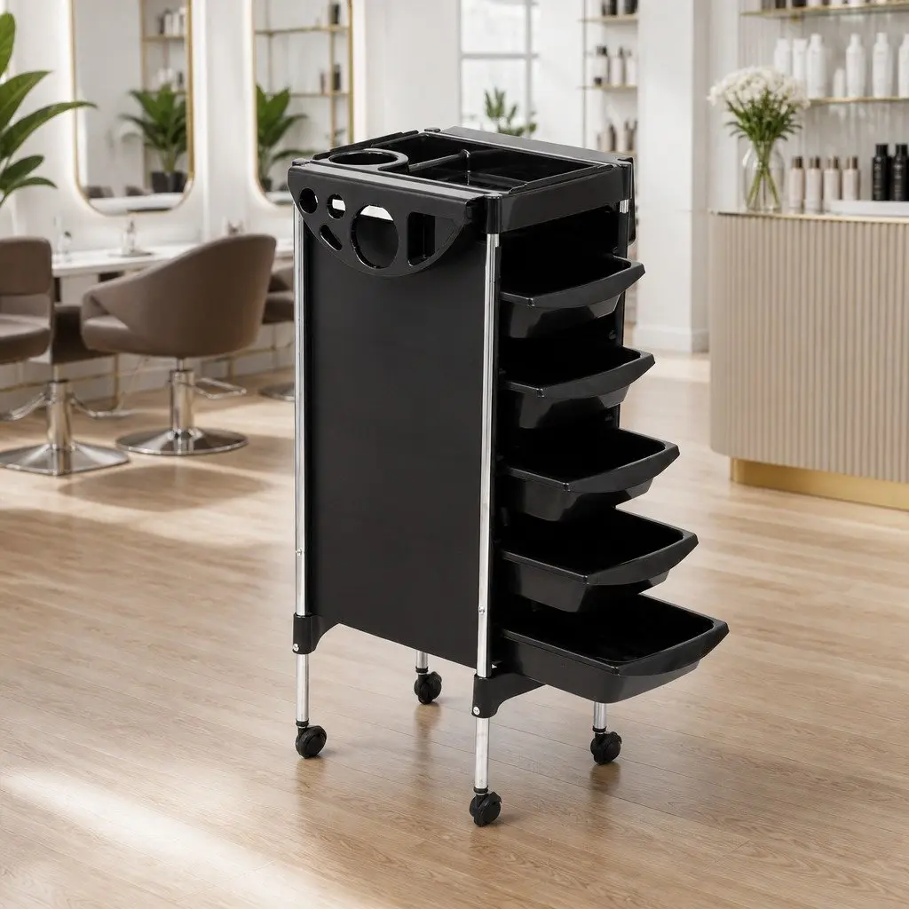 Salon Trolley Cart Black 6 Tier Rolling Storage Metal Utility Trolley for Hairdressing Beauty Spa Styling