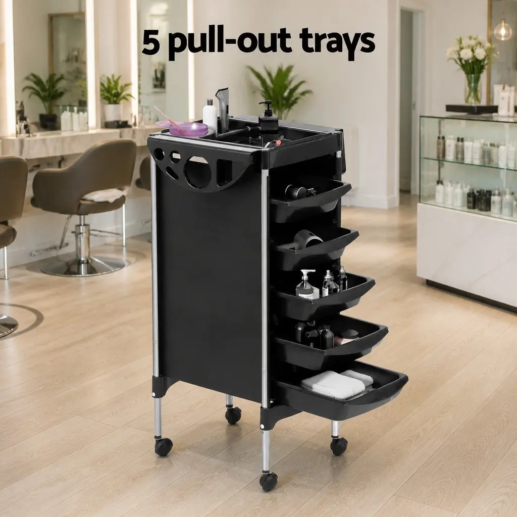 Salon Trolley Cart Black 6 Tier Rolling Storage Metal Utility Trolley for Hairdressing Beauty Spa Styling