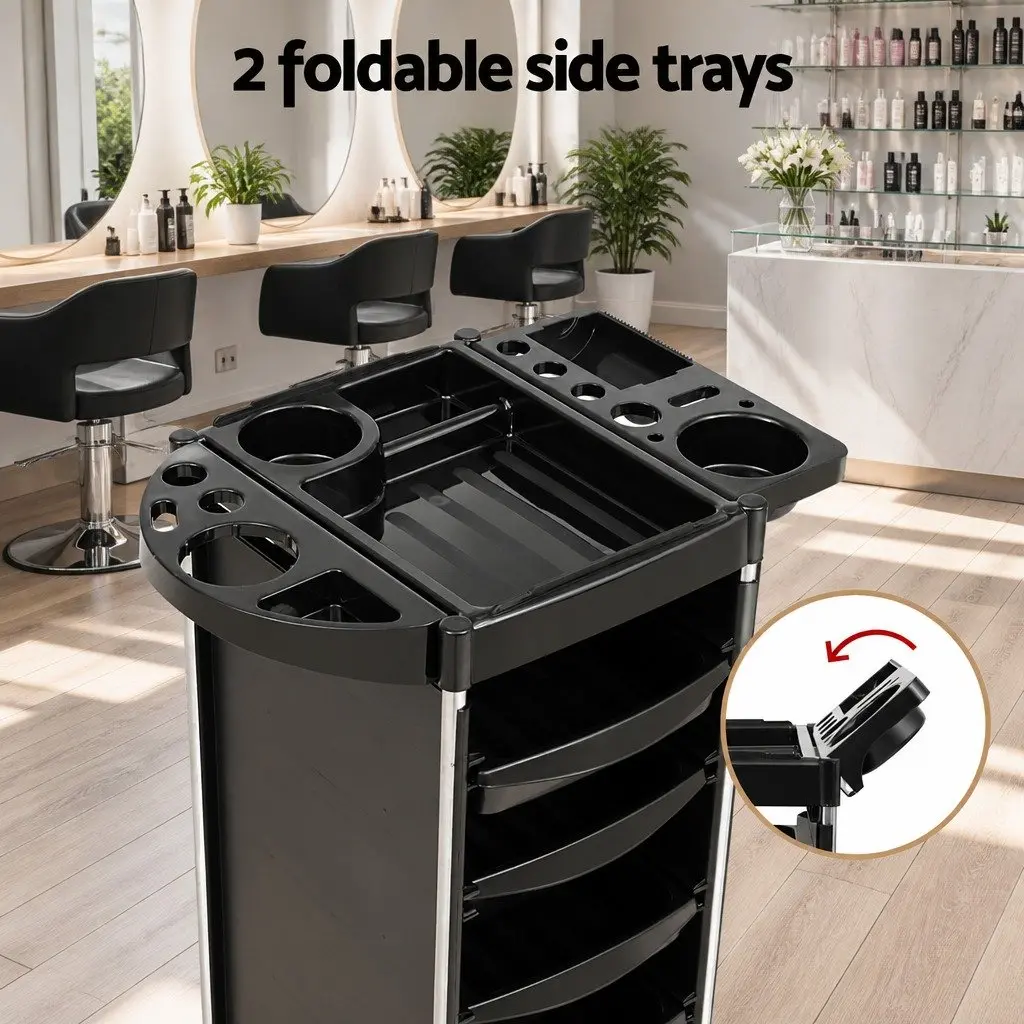 Salon Trolley Cart Black 6 Tier Rolling Storage Metal Utility Trolley for Hairdressing Beauty Spa Styling