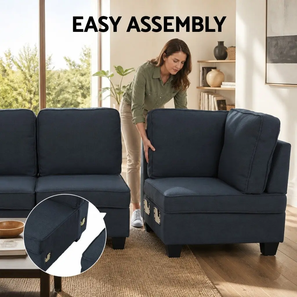Modular Sofa Chaise Set Dark Grey 5-Seater Faux Linen Upholstery Reconfigurable Couch