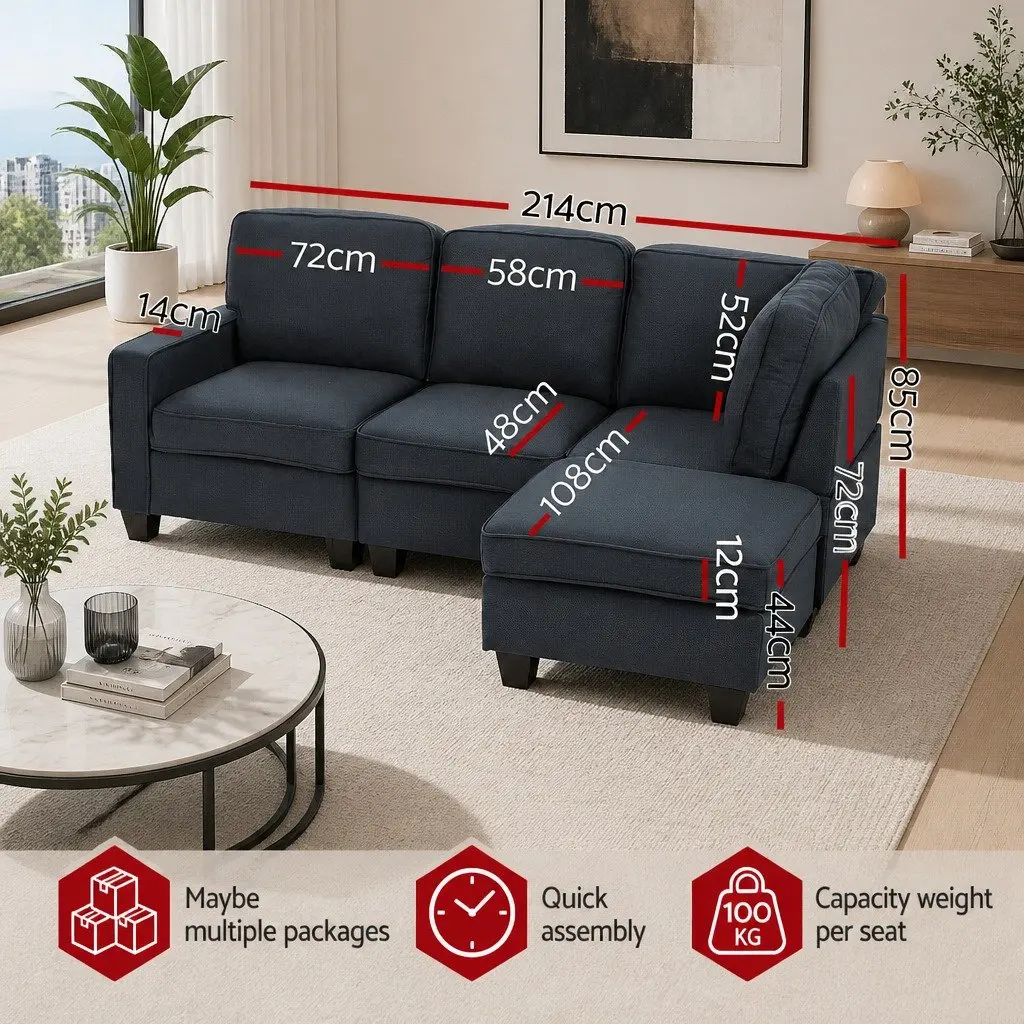 Modular Sofa Chaise Set Dark Grey 4-Seater Faux Linen