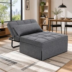 Convertible Sofa Bed and Ottoman in Grey Linen