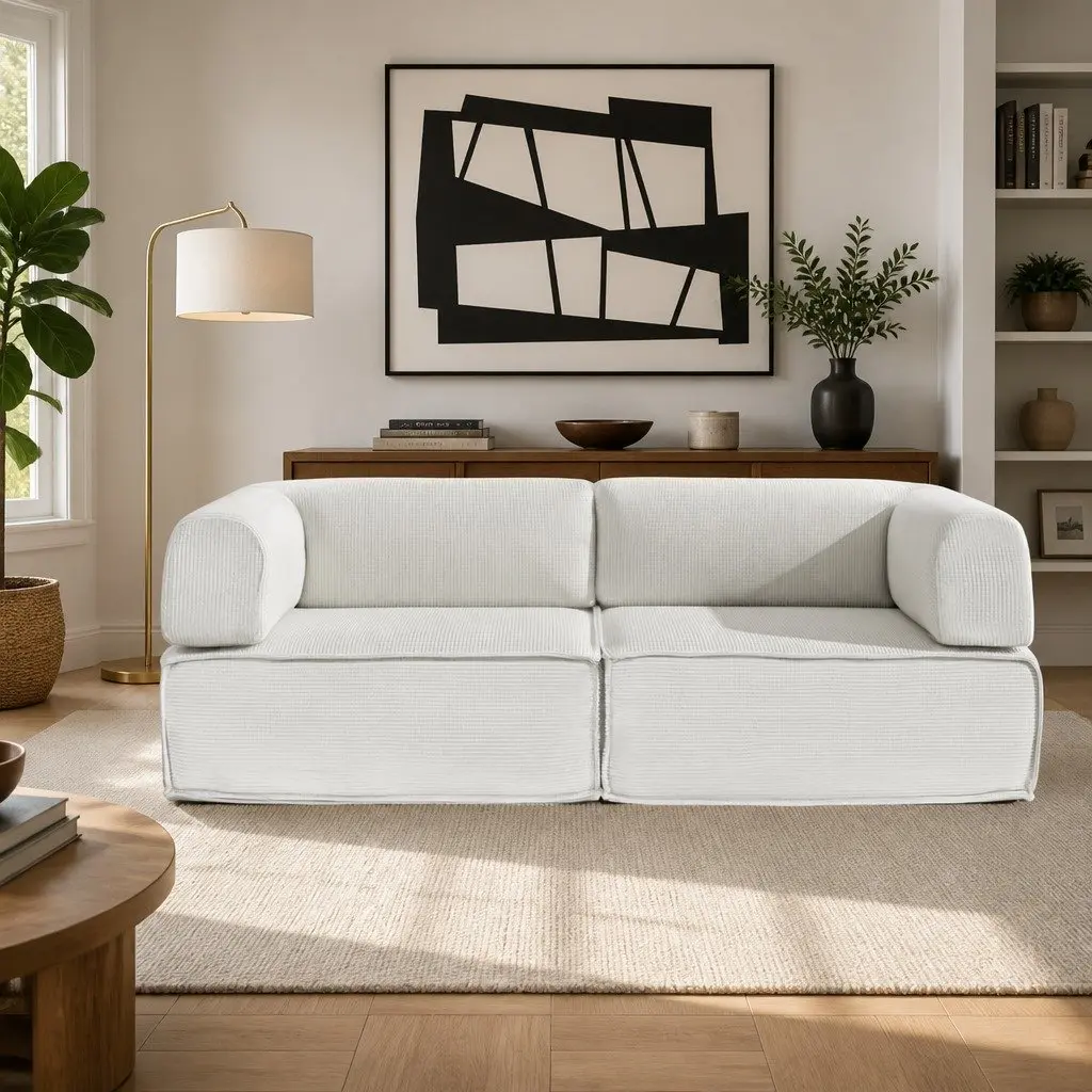 Beige 2-Seater Convertible Folding Sofa Bed