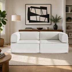 Beige 2-Seater Convertible Folding Sofa Bed