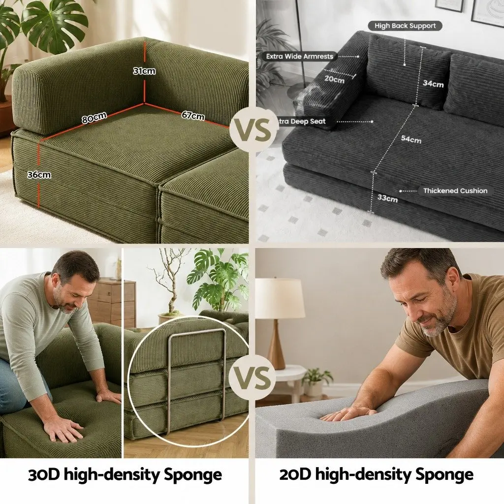 Convertible Sofa Bed Green 2-Seater Corduroy Steel Frame