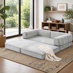 Grey 2-Seater Convertible Sofa Bed with Steel Frame