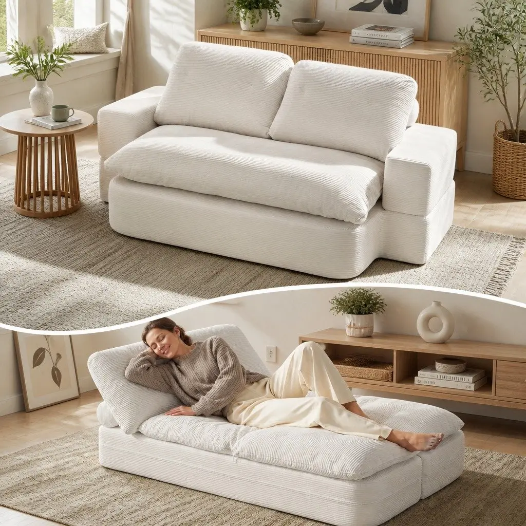 Convertible Folding Sofa Bed 200cm Corduroy Sleeper Couch Lounger Living Room