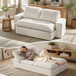 Beige Corduroy Convertible Folding Sofa Bed 200cm