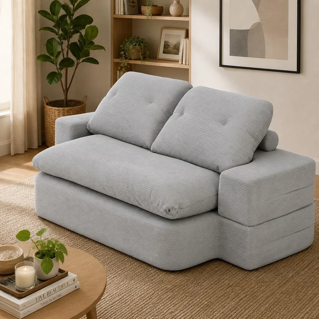 Convertible Folding Sofa Bed Corduroy 200cm x 120cm 30D High-Density Foam