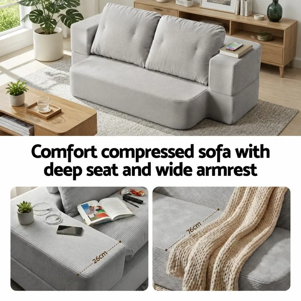 Convertible Folding Sofa Bed Corduroy 200cm x 120cm 30D High-Density Foam