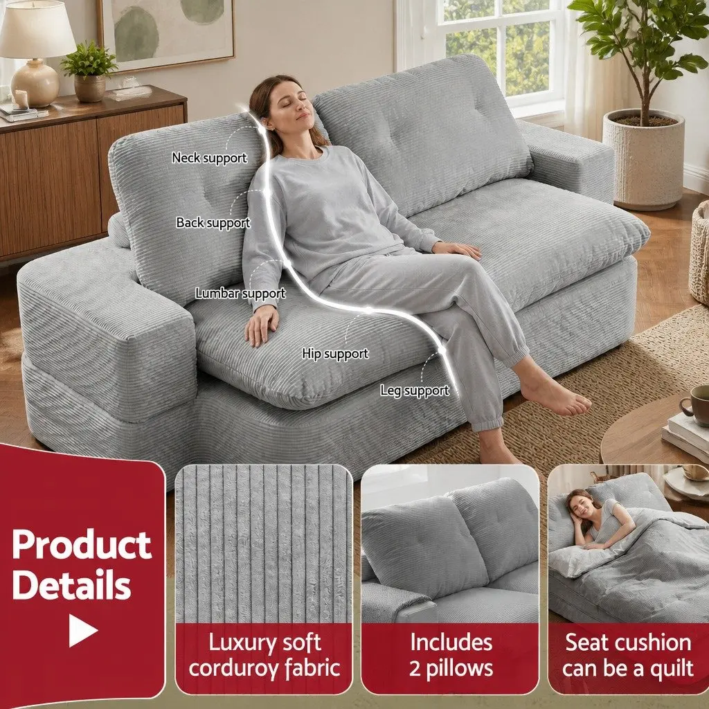 Convertible Folding Sofa Bed Corduroy 200cm x 120cm 30D High-Density Foam