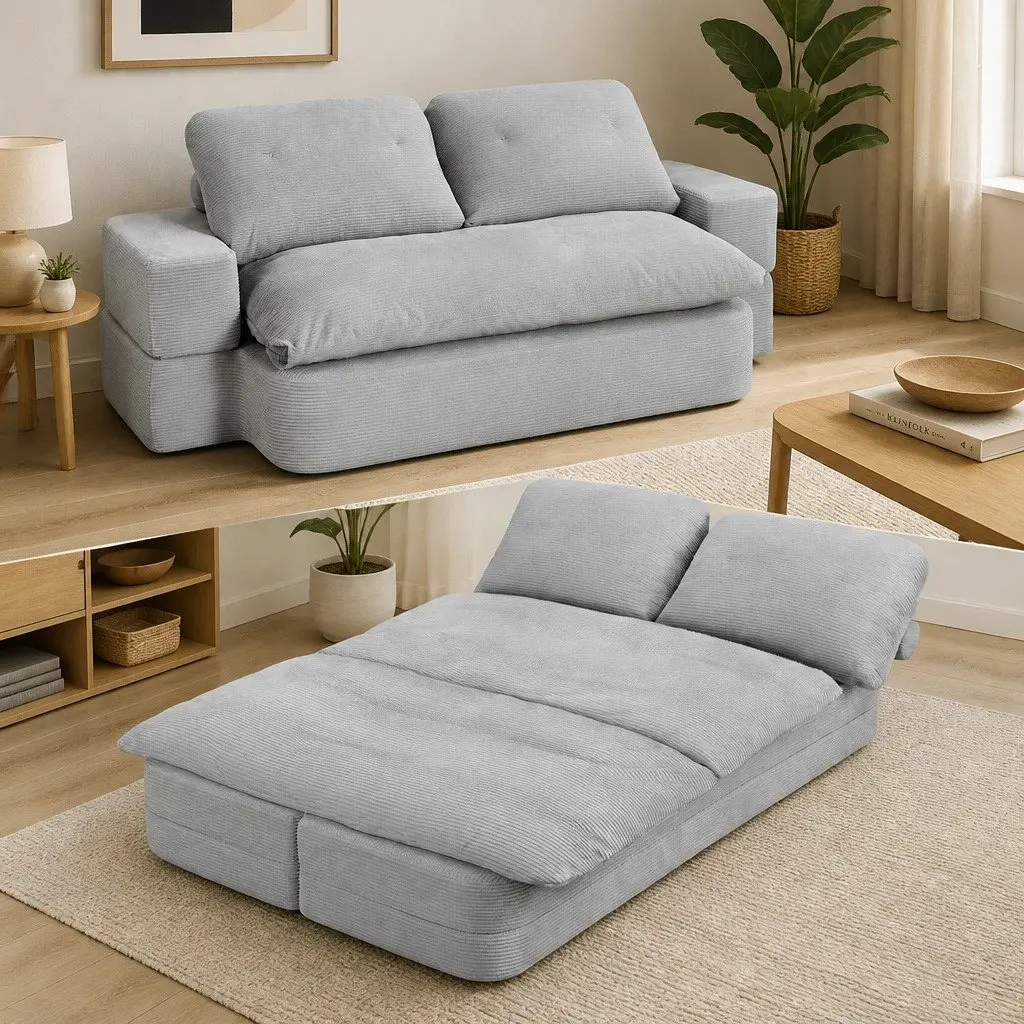 Convertible Folding Sofa Bed Corduroy 200cm x 120cm 30D High-Density Foam