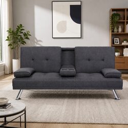 Dark Grey 3-Seater Sofa Bed with Reclining Features