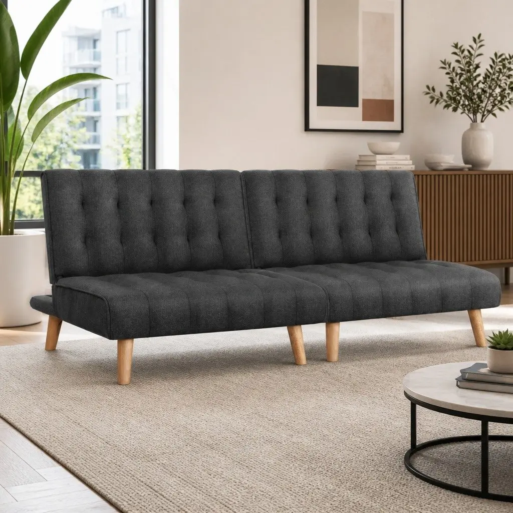 2x Single Seater Sofa Bed Reclining Couch Grey Fabric Lounge Convertible