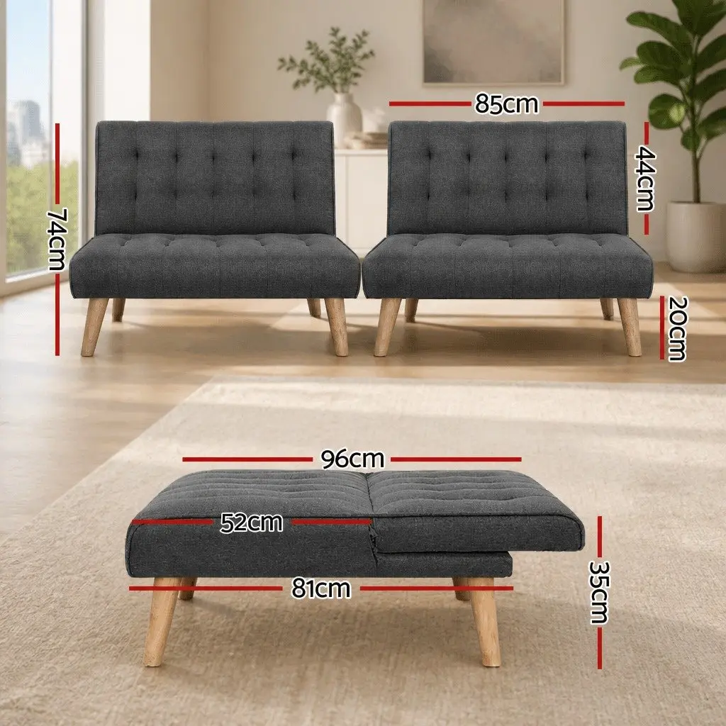 2x Single Seater Sofa Bed Reclining Couch Grey Fabric Lounge Convertible