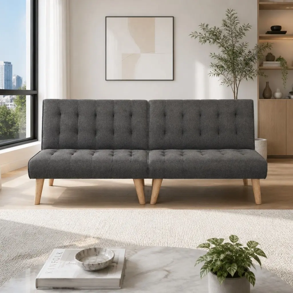 2x Single Seater Sofa Bed Reclining Couch Grey Fabric Lounge Convertible