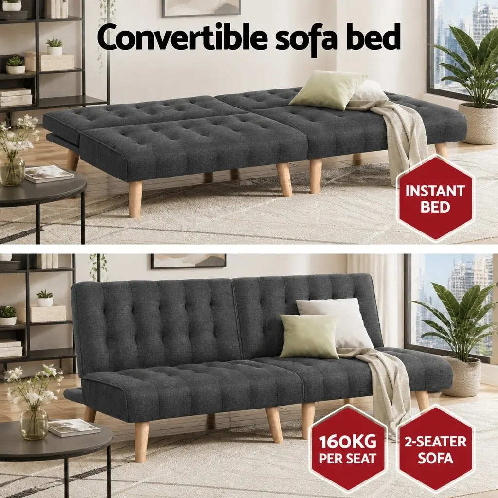 2x Single Seater Sofa Bed Reclining Couch Grey Fabric Lounge Convertible