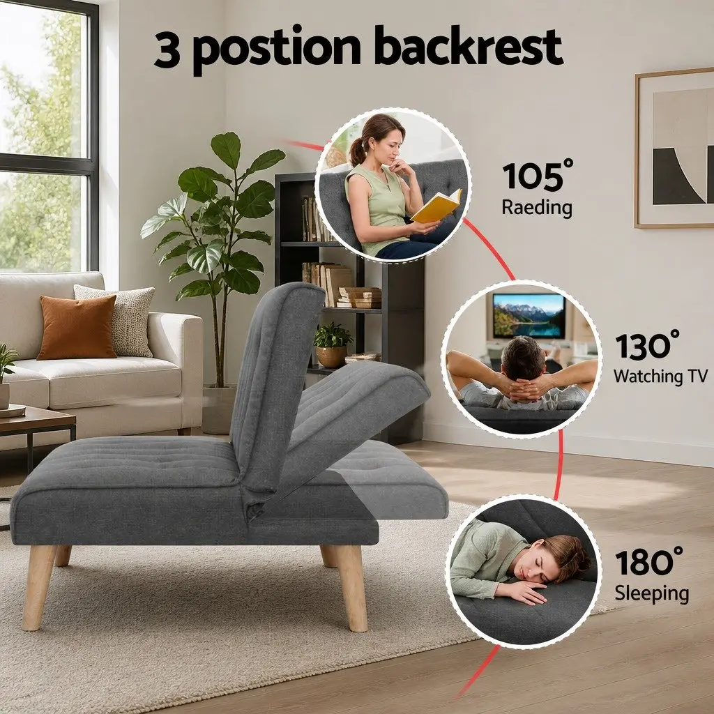 2x Single Seater Sofa Bed Reclining Couch Grey Fabric Lounge Convertible