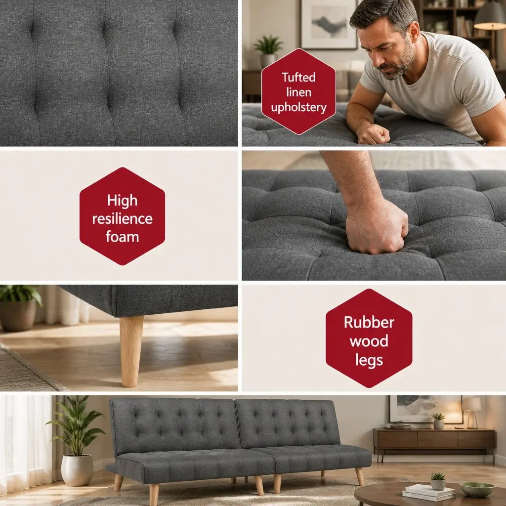 2x Single Seater Sofa Bed Reclining Couch Grey Fabric Lounge Convertible
