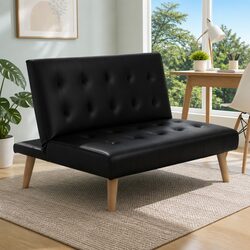 Black Faux Linen Single Seater Sofa Bed Recliner