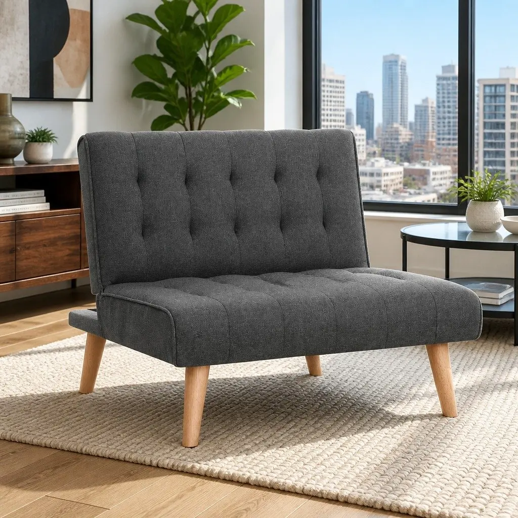 Single Seater Recliner Sofa Bed Lounge Chair Faux Linen Grey Convertible Futon