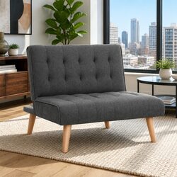 Single Seater Recliner Sofa Bed Lounge Chair Faux Linen Grey Convertible Futon