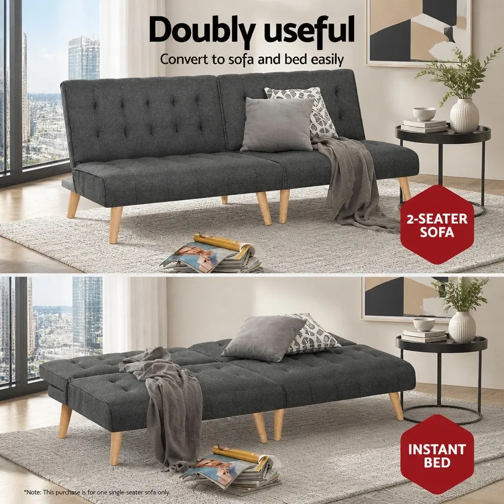 Single Seater Recliner Sofa Bed Lounge Chair Faux Linen Grey Convertible Futon