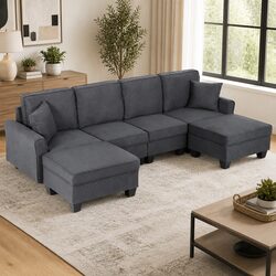 Cozy Grey U Shaped Modular Sectional Sofa with Storage