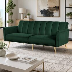 Green 3 Seater Sofa Bed with Adjustable Armrests