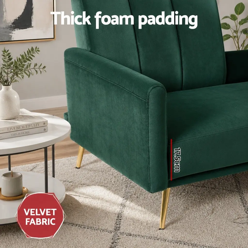 3 Seater Sofa Bed Convertible Velvet Green Adjustable Armrest Lounge