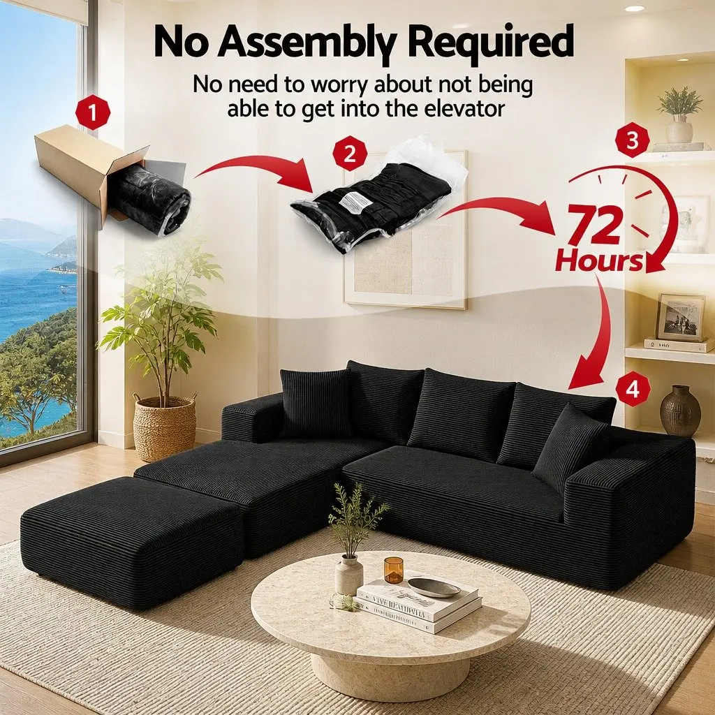 Modular Sofa Bed Corduroy Yellow or White 275cm L x 174cm W x 62cm H