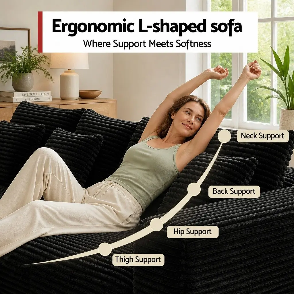 Modular Sofa Bed Corduroy Yellow or White 275cm L x 174cm W x 62cm H