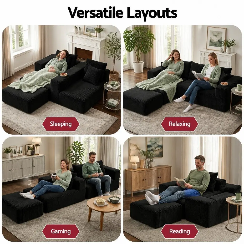 Modular Sofa Bed Corduroy Yellow or White 275cm L x 174cm W x 62cm H