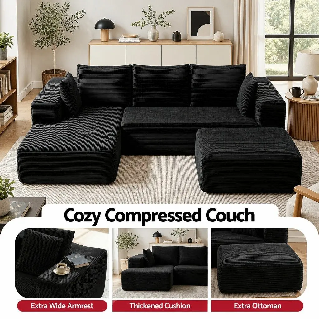 Modular Sofa Bed Corduroy Yellow or White 275cm L x 174cm W x 62cm H
