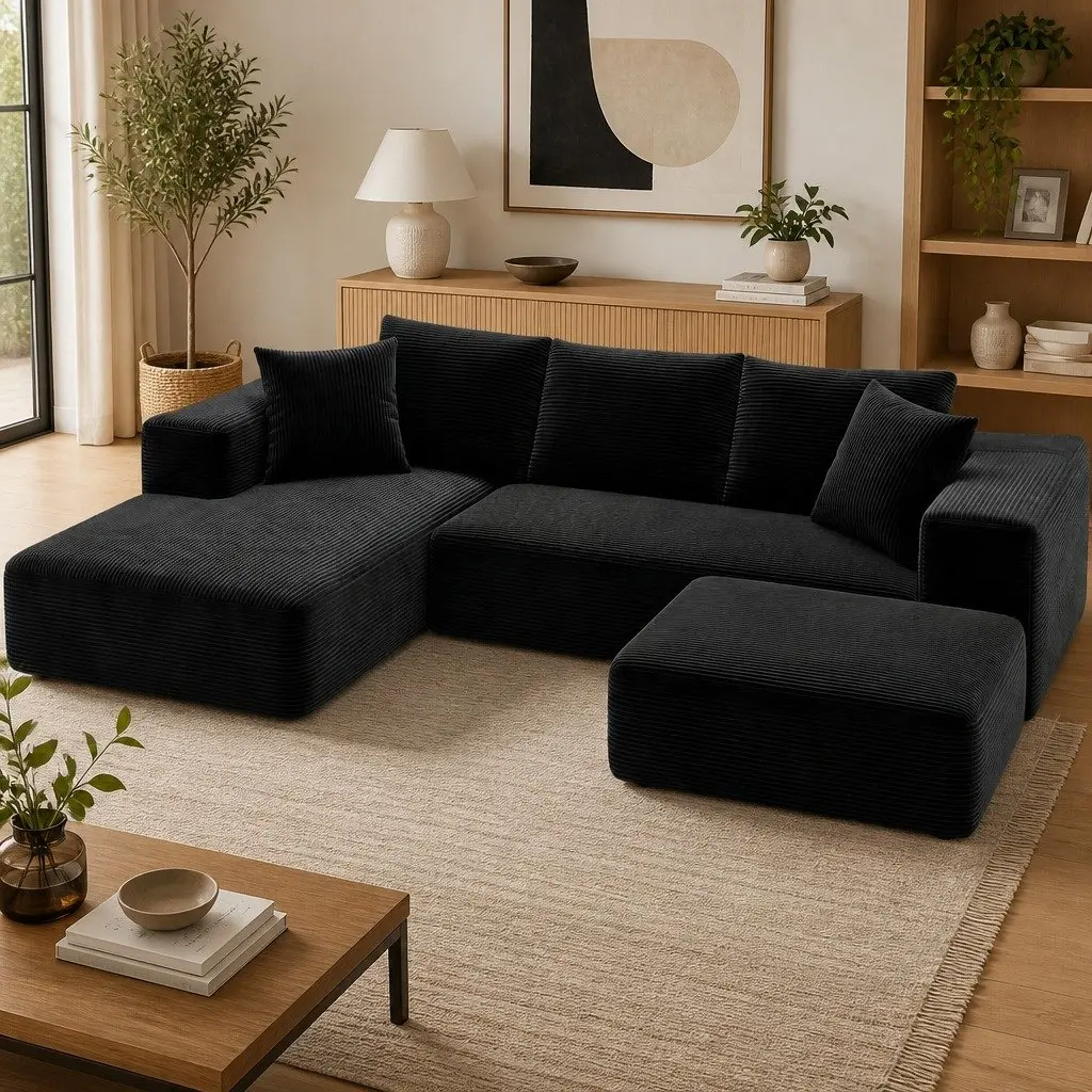 Modular Sofa Bed Corduroy Yellow or White 275cm L x 174cm W x 62cm H