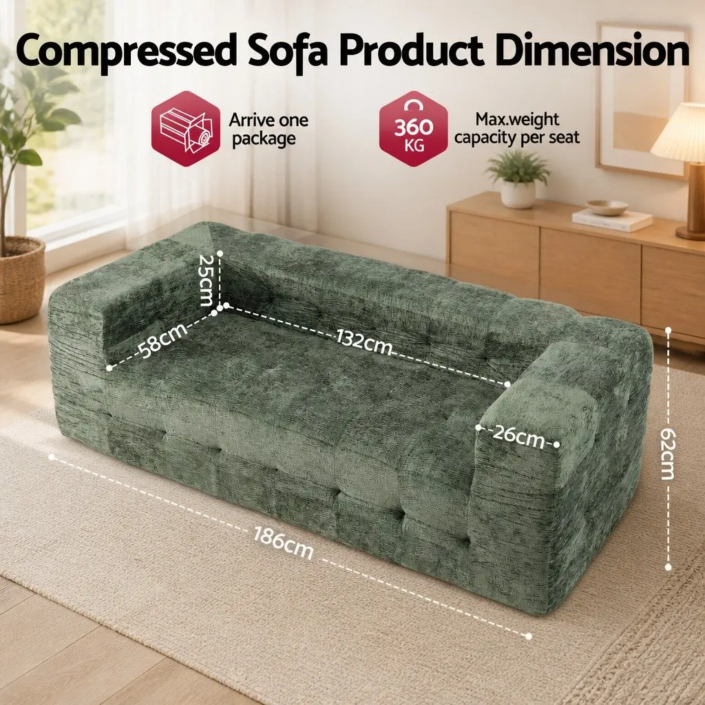 3-Seater Sofa Bed Green Chenille Compressed Zero Assembly High-Density Foam