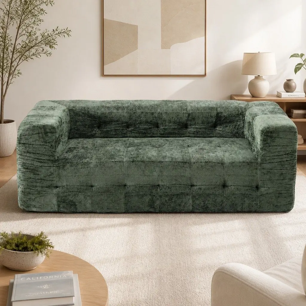 3-Seater Sofa Bed Green Chenille Compressed Zero Assembly High-Density Foam