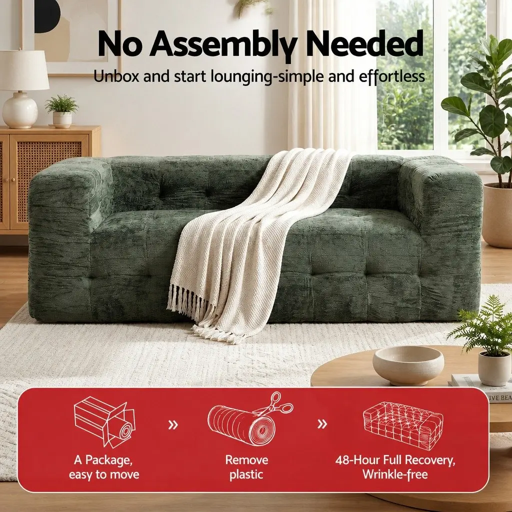 3-Seater Sofa Bed Green Chenille Compressed Zero Assembly High-Density Foam