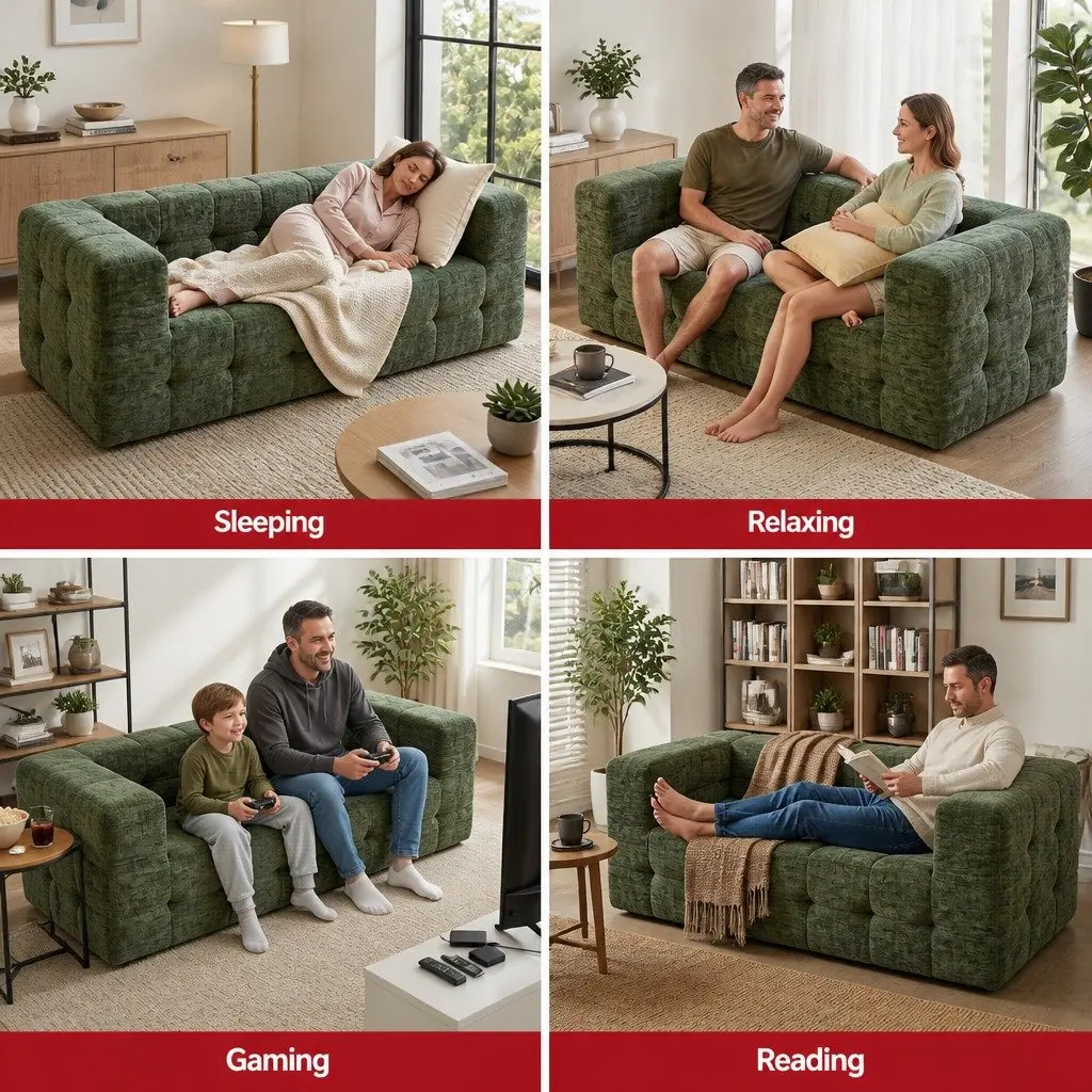 3-Seater Sofa Bed Green Chenille Compressed Zero Assembly High-Density Foam