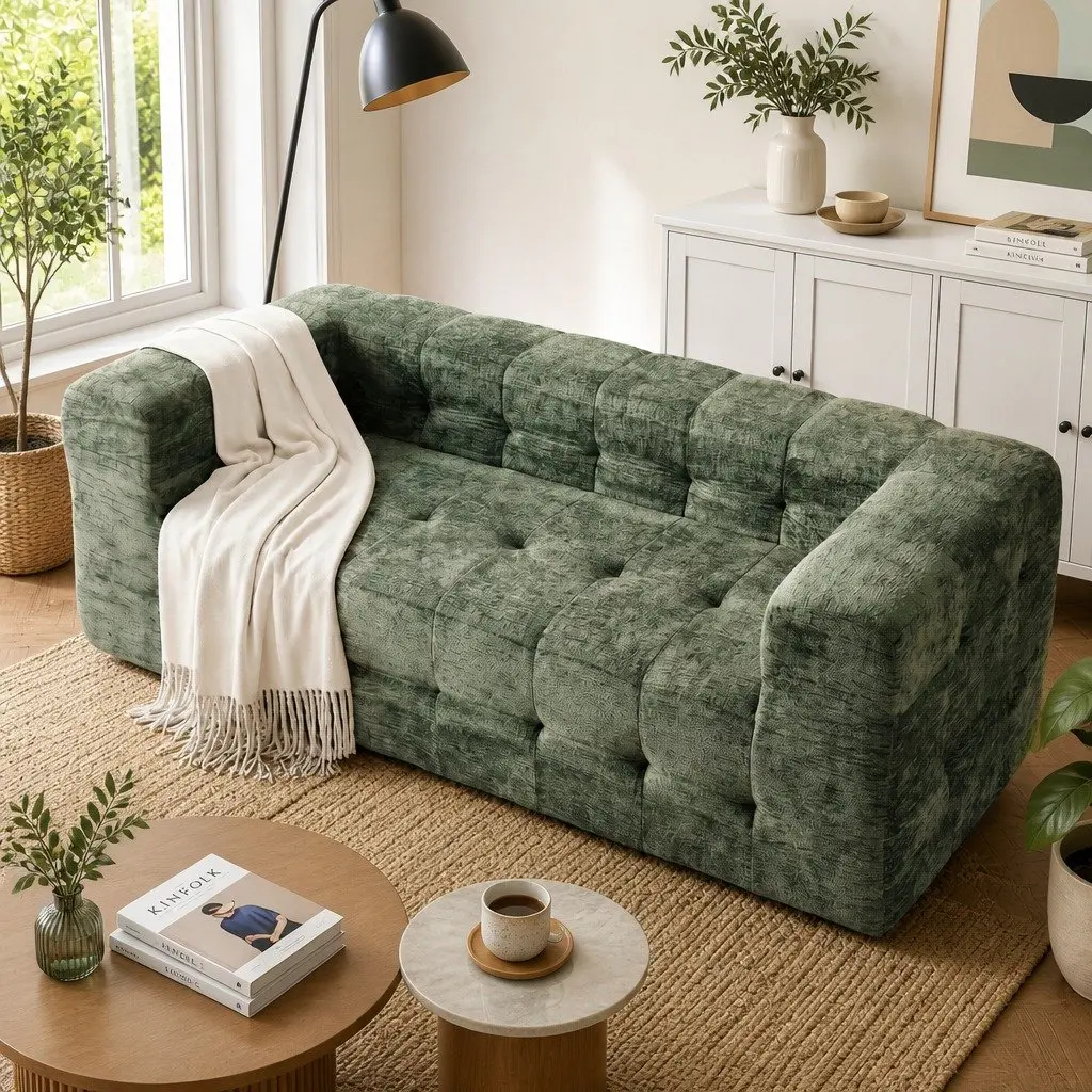3-Seater Sofa Bed Green Chenille Compressed Zero Assembly High-Density Foam