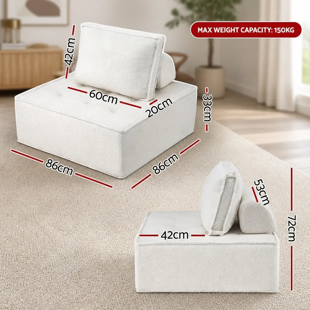 White Folding Floor Sofa Lounge Chair with Pillow