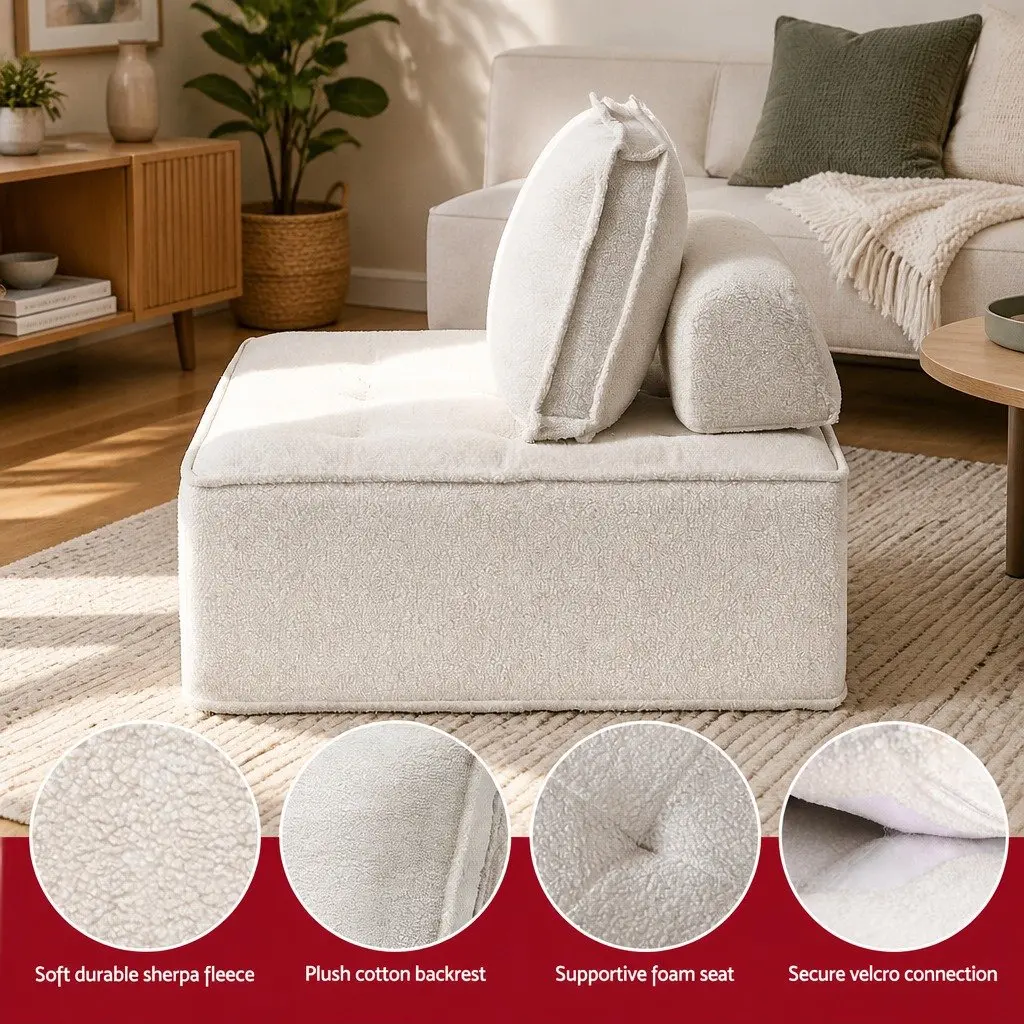White Folding Floor Sofa Lounge Chair with Pillow
