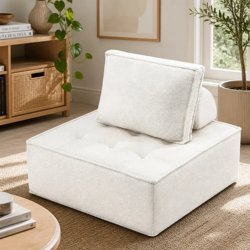White Folding Floor Sofa Lounge Chair with Pillow