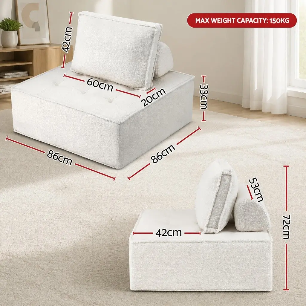 Removable Pillow Floor Sofa Lounge Chair in White