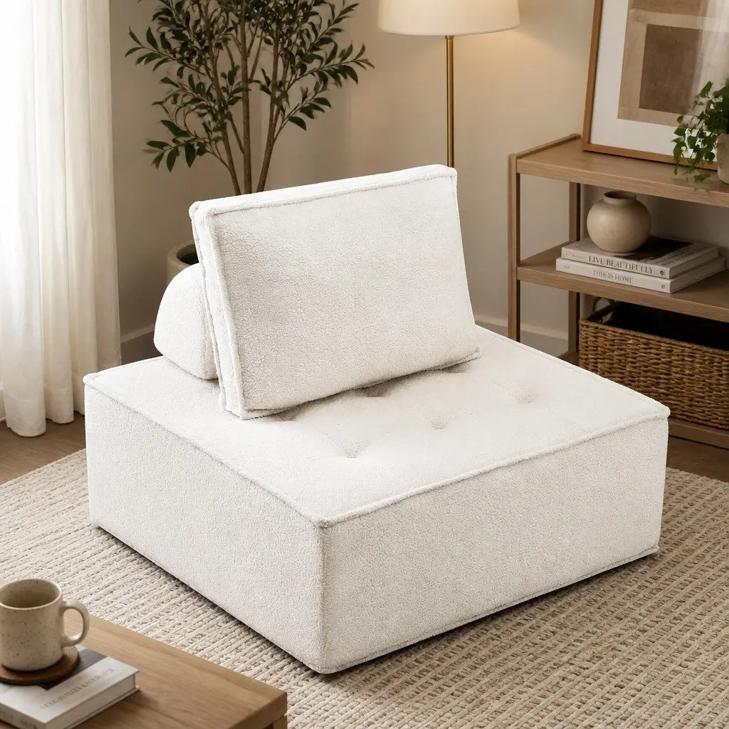 Removable Pillow Floor Sofa Lounge Chair in White